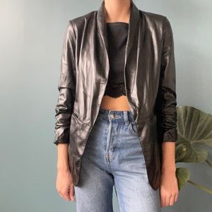 NWT Tart Collections Faux Leather Blazer With Gathered 3/4 Sleeves